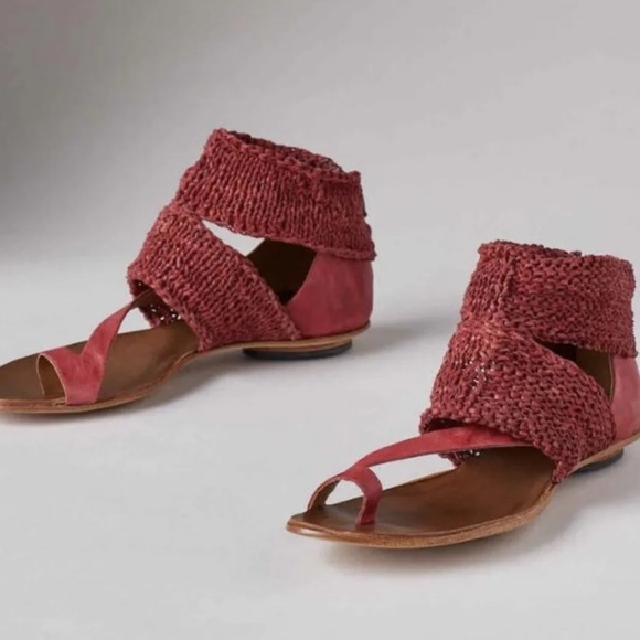 Leather sandals handmade unique shoes Sundance CYDWOC Red Woven "Turret Sandals"